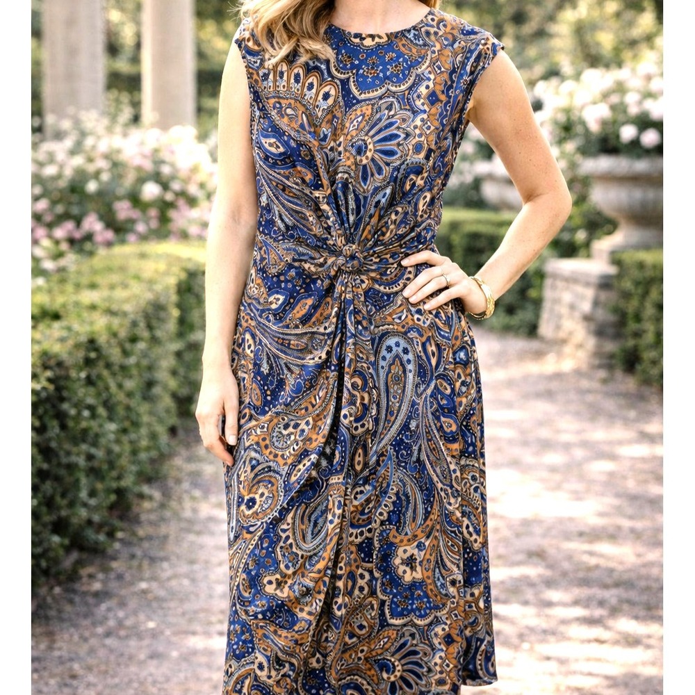 NEW Ralph Lauren LRL Paisley Twist Front Dress Sz 8 Multicolor Elegant Classic - Picture 1 of 12